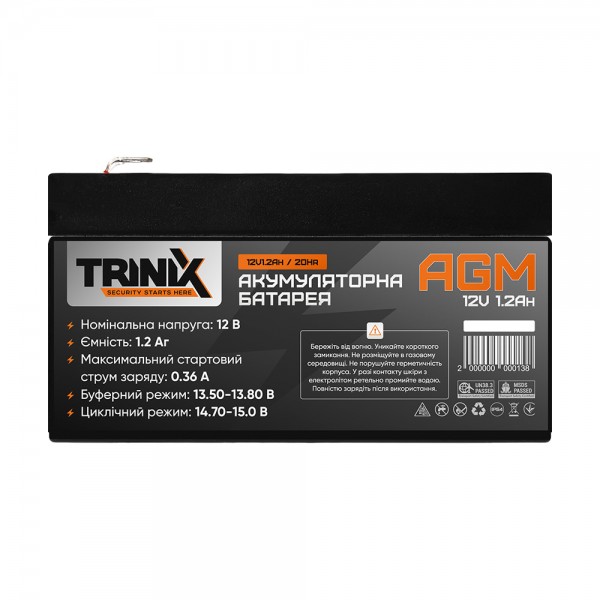 Акумуляторна батарея 12В 1.2Аг Trinix 12V1.2Ah/20Hr AGM свинцево-кислотна