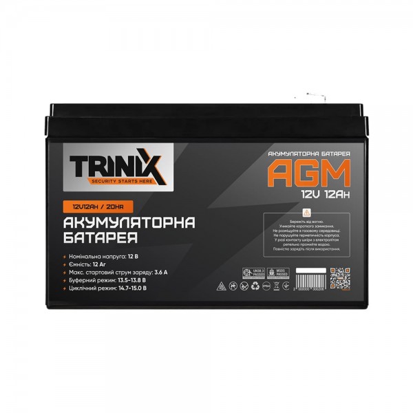Акумуляторна батарея 12В 12Аг Trinix 12V12Ah/20Hr AGM свинцево-кислотна