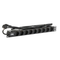 Блок розеток 19" 1U ITK PDU PH22-9D1-P чорний на 9 розеток Schuko, кабель 2м, ПВХ