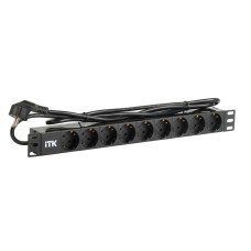 Блок розеток 19" 1U ITK PDU PH22-9D1-P чорний на 9 розеток Schuko, кабель 2м, ПВХ