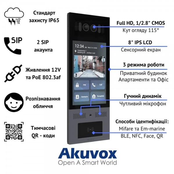 IP-відеопанель багатоабонентська 5Mp Akuvox X915S з екраном 8
