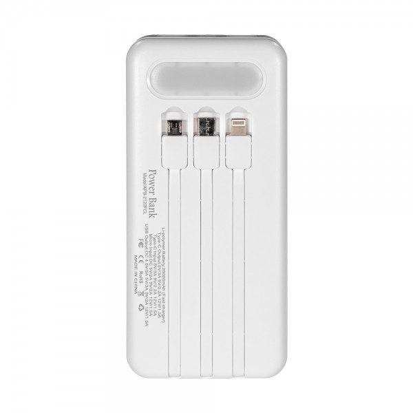 Повербанк 20000mAh Power Bank Kraft KPB-2120FCL White 22.5W QC3.0 LED-ліхтар