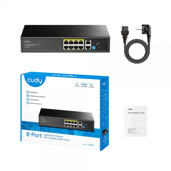 PoE-комутатор 10-портовий некерований Cudy GS1010PE 8 портів PoE+ гігабітний 120W