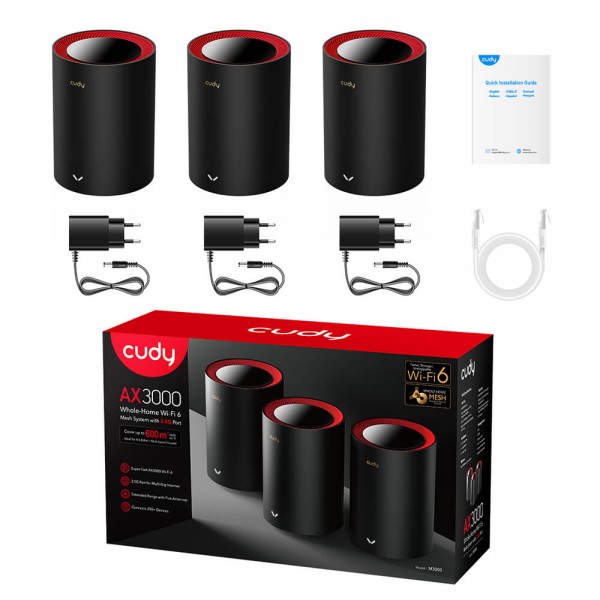 Маршрутизатор WiFi Mesh-система WiFi 6 2.5G Cudy M3000 Black (3-Pack) 3 штуки дводіапазонні AX3000