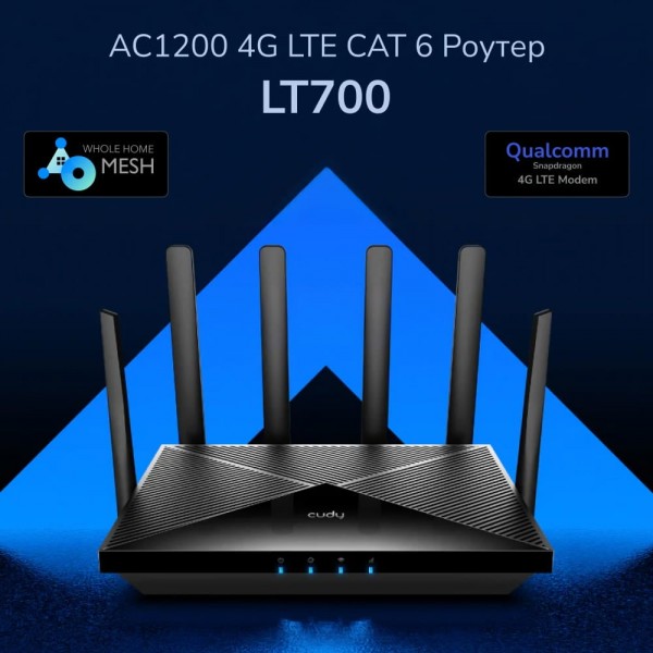 WiFi 5 Mesh 4G LTE-маршрутизатор Cudy LT700 CAT6 дводіапазонний гігабітний АС1200