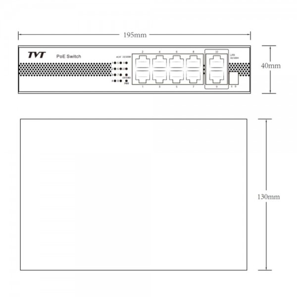 PoE-комутатор 10-портовий TVT TD-B2208S1-PGU з 8 портами PoE