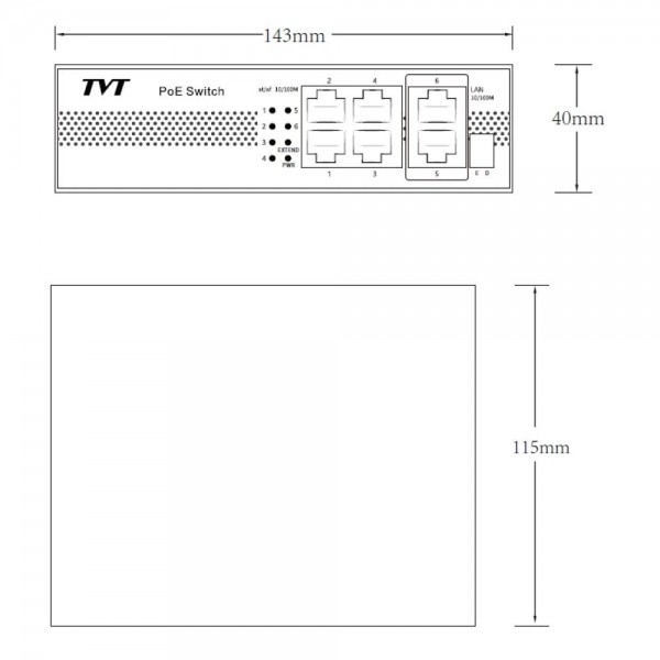 PoE-комутатор 6-портовий TVT TD-B2204S1-PEU з 4 портами PoE