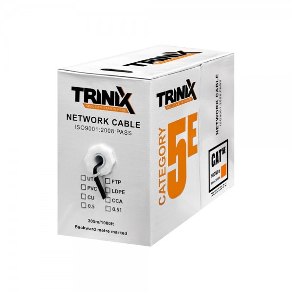 Кабель вита пара UTP CAT5E CCA 0.51mm PVC Indoor Trinix 305m