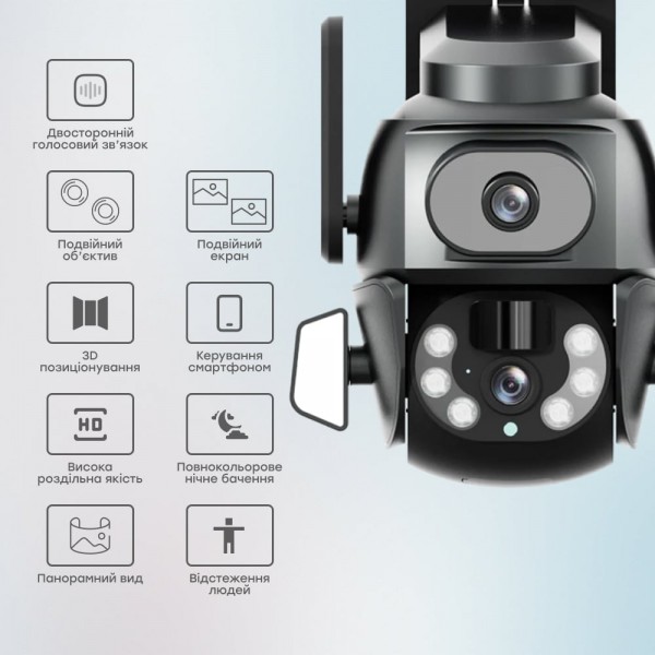 IP PTZ-відеокамера з WiFi 4Mp (2*2Mp) Light Vision VLC-9692WI10ZL 4+8mm, ІЧ+LED-підсвічування, з мікрофоном