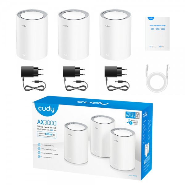 Маршрутизатор WiFi Mesh-система WiFi 6 2.5G Cudy M3000 V2.0 White (3-Pack) 3 штуки дводіапазонні AX3000