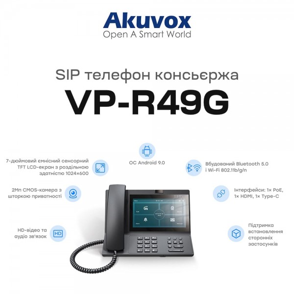 SIP-відеотелефон з WiFi 2Mp Akuvox VP-R49G на 2 SIP акаунти
