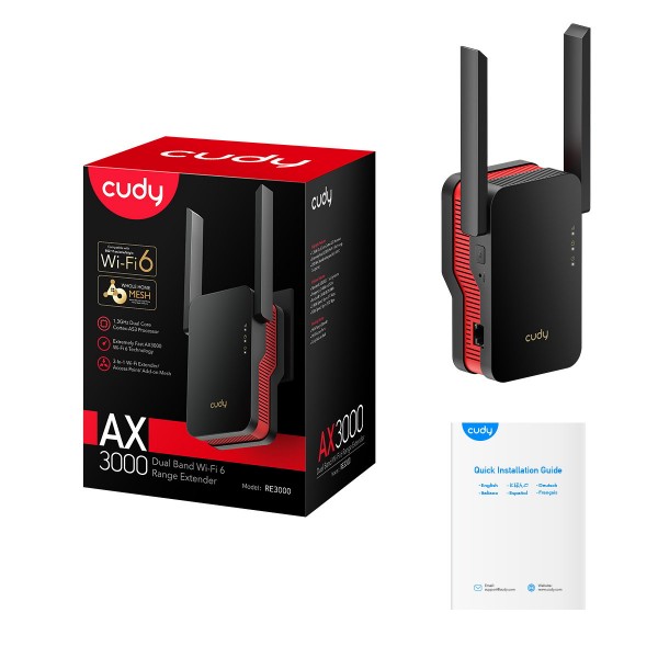 WiFi 6 Mesh ретранслятор Cudy RE3000 Black гігабітний AX3000
