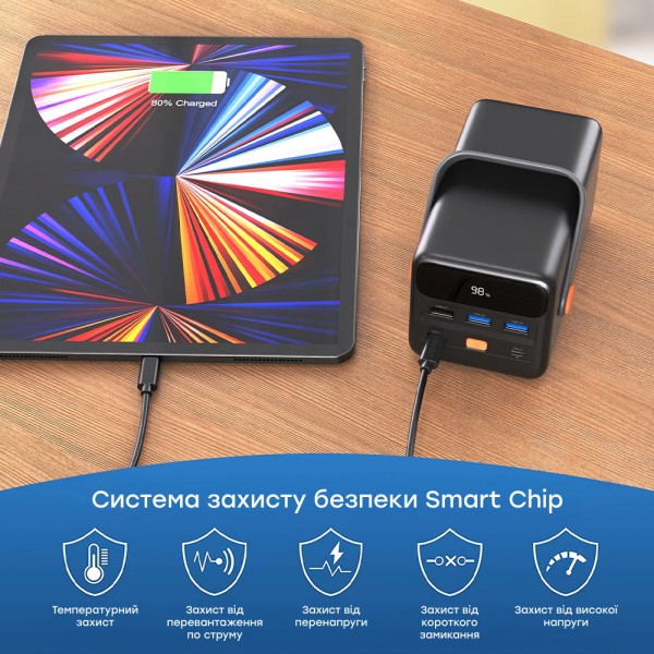 Повербанк 50000mAh Choetech B664 Deep Blue 65W PPS QC3.0 PD3.0 LED-ліхтар