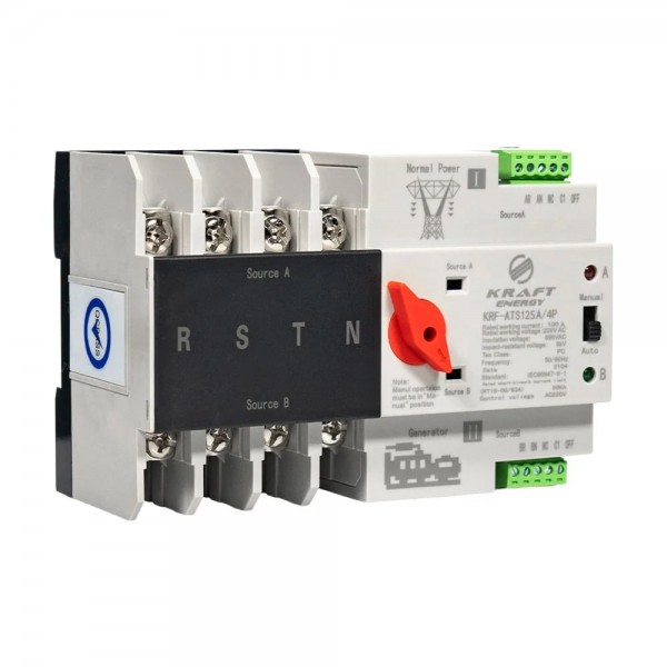 Автоматичний перемикач (АВР) під DIN-рейку Kraft KRF-ATS125A/4p 4 полюси