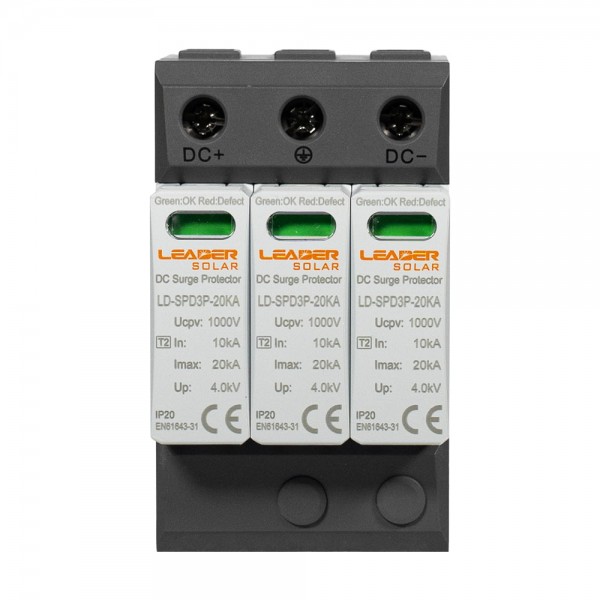 Обмежувач напруги DC 1000V Leader LD-SPD3P-20KA-1000V під DIN-рейку