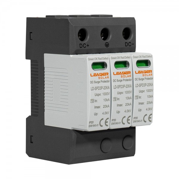Обмежувач напруги DC 1000V Leader LD-SPD3P-20KA-1000V під DIN-рейку