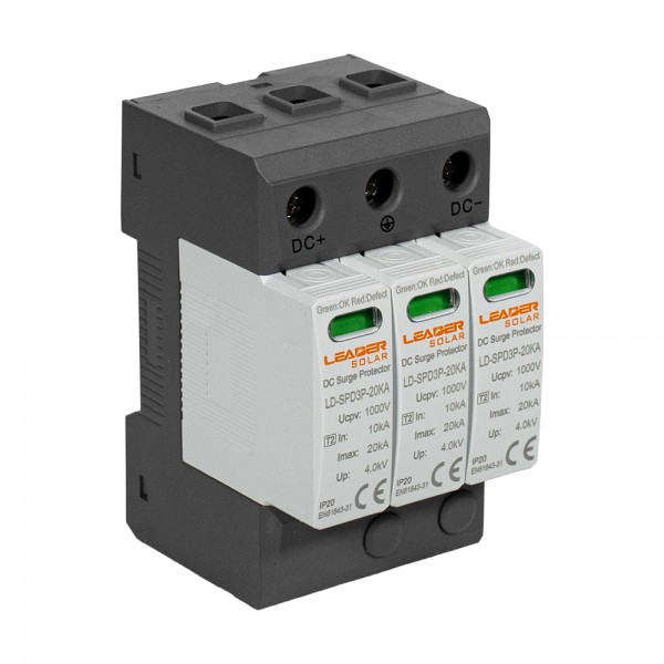 Обмежувач напруги DC 1000V Leader LD-SPD3P-20KA-1000V під DIN-рейку