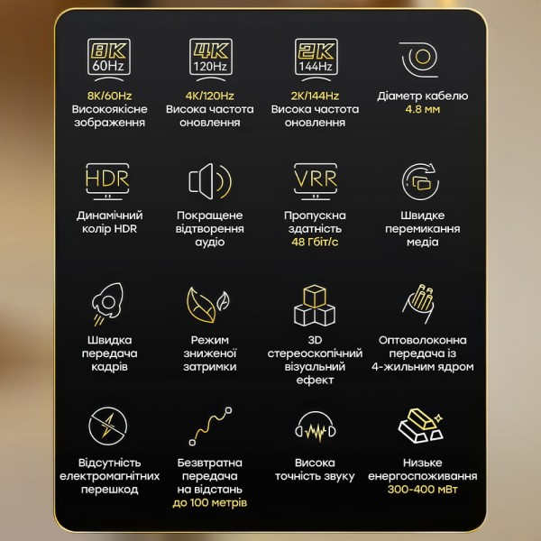 Кабель оптичний HDMI 2.1 100m Dtech DT-HOF8100