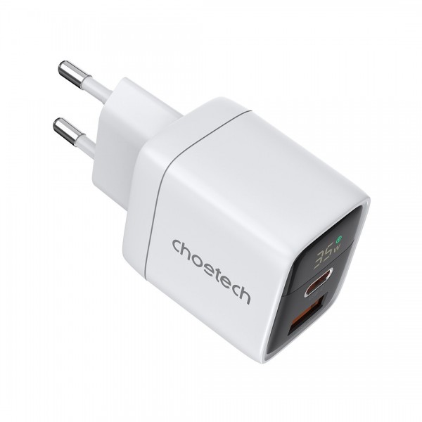 Мережевий зарядний пристрій Choetech PD6052 PD35W GAN A+C White