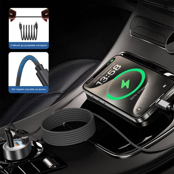 Кабель Choetech XCC-1052 Black USB-C to USB-C Magnetic PD3.1 240W 1.2m