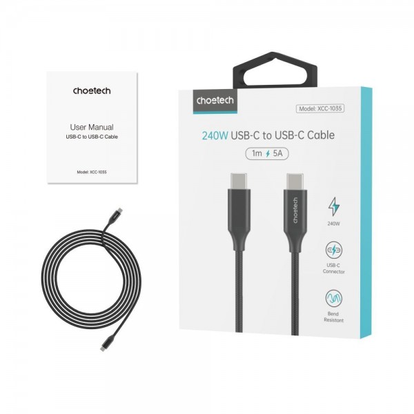 Кабель Choetech ХСС-1035 Black USB-C to USB-C PD3.1 240W 1m