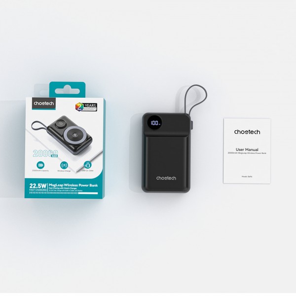 Повербанк 20000mAh Choetech B696 Black QC3.0 PD3.0 бездротова зарядка смартфонів та Apple Watch