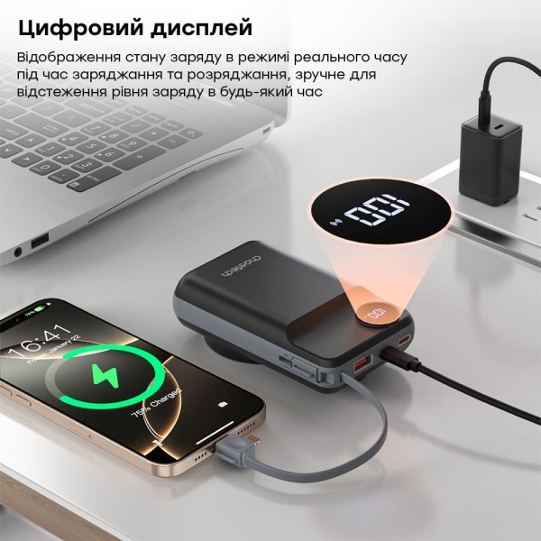 Повербанк 20000mAh Choetech B696 Black QC3.0 PD3.0 бездротова зарядка смартфонів та Apple Watch