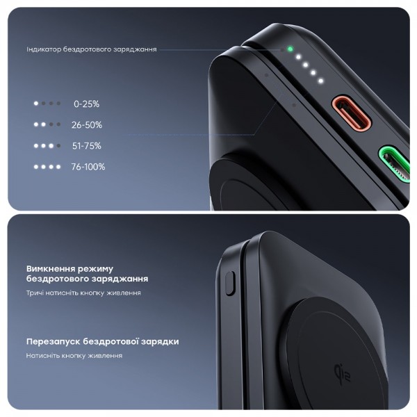 Повербанк з підставкою 10000mAh Choetech B750 Black QC3.0 PD3.0 бездротова зарядка смартфонів та Apple Watch