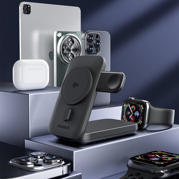 Повербанк з підставкою 10000mAh Choetech B750 Black QC3.0 PD3.0 бездротова зарядка смартфонів та Apple Watch