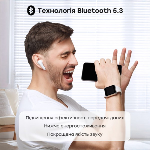 Бездротові навушники Choetech BH-T60 White TWS, Bluetooth 5.3, ANC+ENC, LED-дисплей