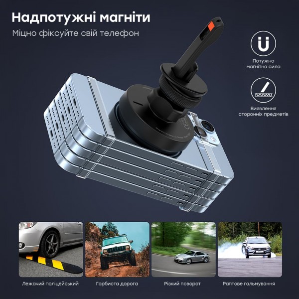 Автомобільний зарядний пристрій Choetech T205-F Black бездротова зарядка, магнітне кріплення