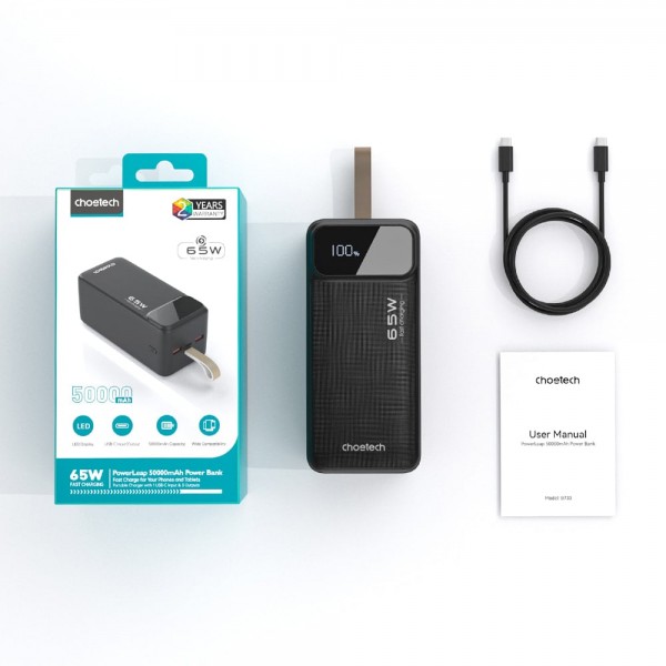 Повербанк 50000 mAh Choetech B733 Black 65W QC3.0 PD3.0