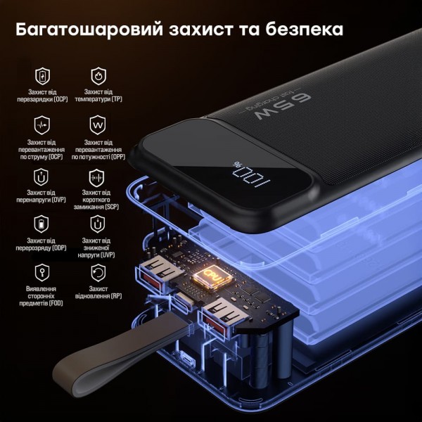 Повербанк 50000 mAh Choetech B733 Black 65W QC3.0 PD3.0