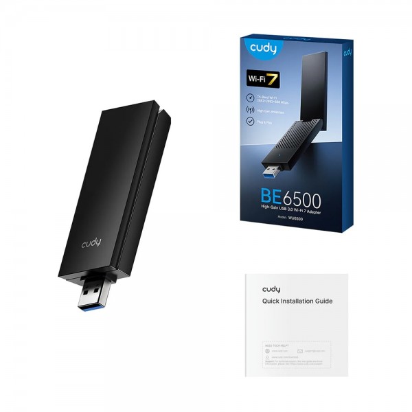 Адаптер WiFi 7 Cudy WU6500 тридіапазонний з USB 3.0 BE6500