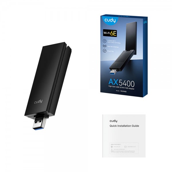 Адаптер WiFi 6E Cudy WU5400 тридіапазонний з USB 3.0 AX5400