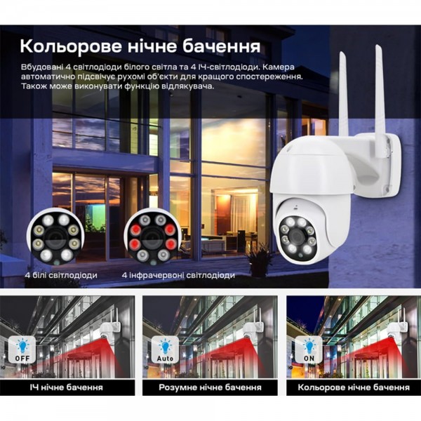 IP PTZ-відеокамера з WiFi 4Mp Light Vision VLC-9248WIA (Tuya) 3.6mm, ІЧ+LED-підсвічування, з мікрофоном