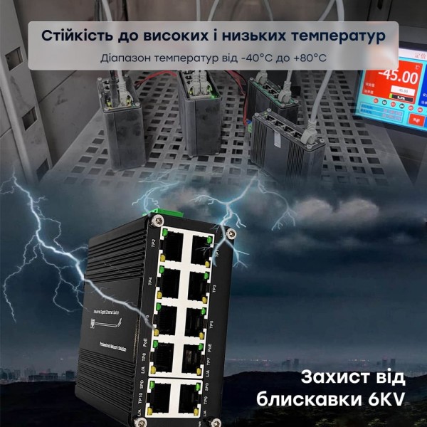 PoE-комутатор 10-портовий E-LINK LNK-IMC010GPB з 8 портами PoE