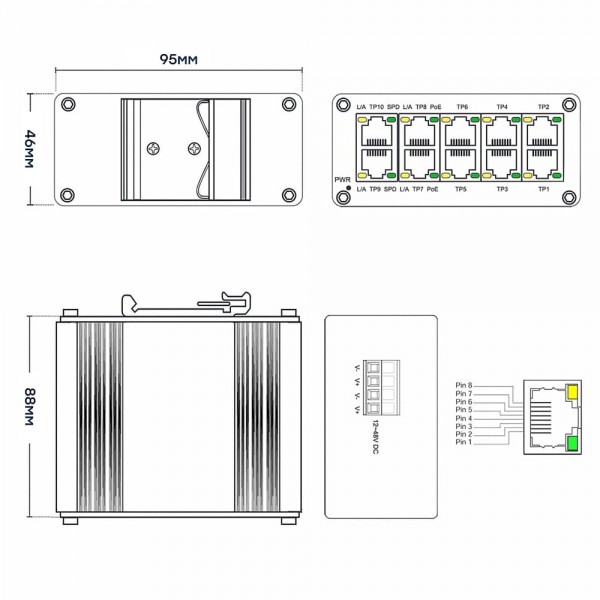 PoE-комутатор 10-портовий E-LINK LNK-IMC010GPB з 8 портами PoE