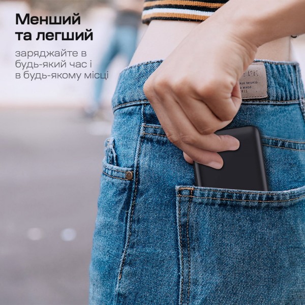 Повербанк 10000mAh Choetech B654 Black 22.5W QC3.0 PD3.0 вбудовані кабелі Type-C та Lightning