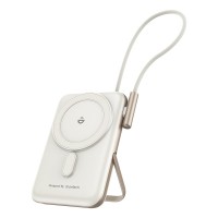 Повербанк 10000mAh Choetech B735 White QC3.0 PD3.0 бездротова магнітна зарядка, вбудований кабель, підставка