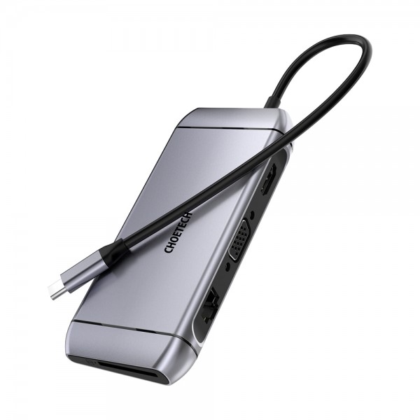 USB-C хаб 9-в-1 Choetech M15 HDMI 4K@30Hz, VGA, 3 USB3.0, RJ45, USB-C PD, SD-card, TF-card