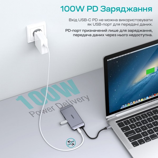 USB-C хаб 9-в-1 Choetech M15 HDMI 4K@30Hz, VGA, 3 USB3.0, RJ45, USB-C PD, SD-card, TF-card