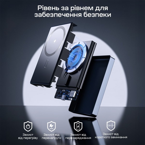 Повербанк 10000mAh Choetech B739 Black QC3.0 PD3.0 бездротова магнітна зарядка