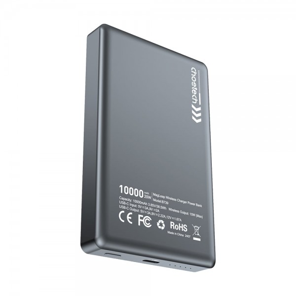 Повербанк 10000mAh Choetech B739 Black QC3.0 PD3.0 бездротова магнітна зарядка