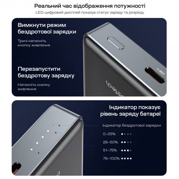 Повербанк 10000mAh Choetech B739 Black QC3.0 PD3.0 бездротова магнітна зарядка