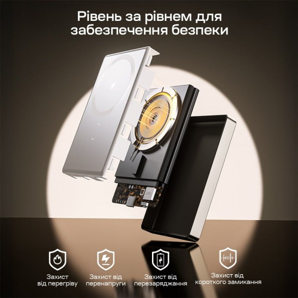 Повербанк 10000mAh Choetech B739 Silver QC3.0 PD3.0 бездротова магнітна зарядка