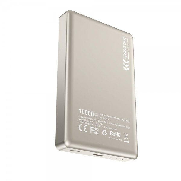 Повербанк 10000mAh Choetech B739 Silver QC3.0 PD3.0 бездротова магнітна зарядка