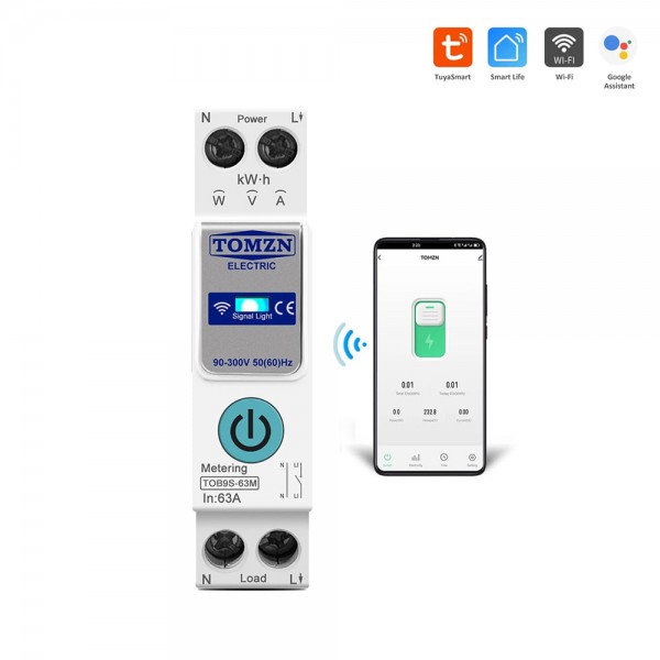 Розумний автоматичний вимикач з Wi-Fi (Tuya) TOMZN TOB9S-63M 63A з моніторингом енергоспоживання