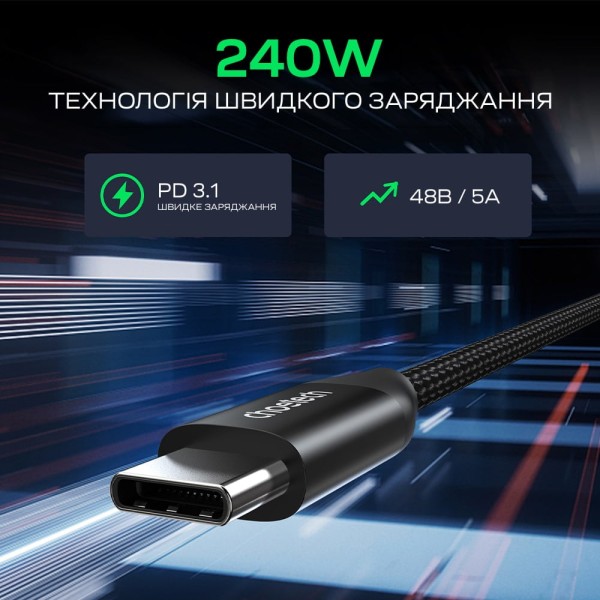 Кабель Choetech ХСС-1060 Black USB-C to USB-C PD3.1 240W 1m+2m, набір з 2 шт.