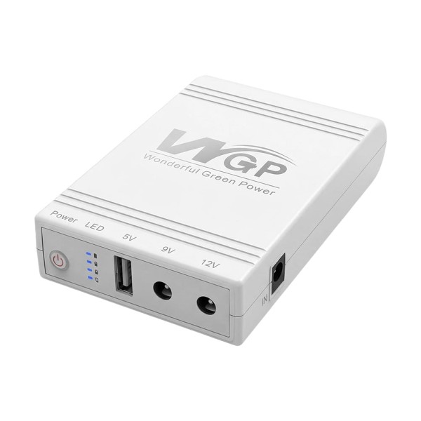 Комплект Mini UPS з блоком живлення: джерело безперебійного живлення Mini UPS WGP UPS103A White 10400mAh 5V/9V/12V, Li-ion 4*2.6Ah, для роутера і оптичного термінала та блок живлення SPF-1202B 12V/2A (24W)